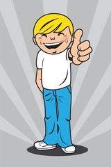 Happy young man giving thumbs up and smiling