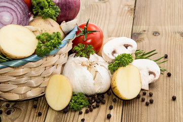 A basket filled with different vegetables