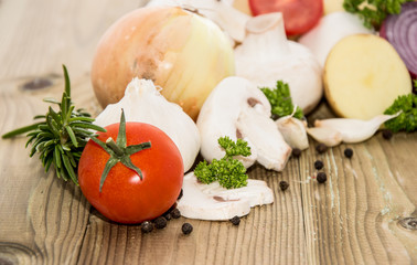 Many different Vegetables on wood
