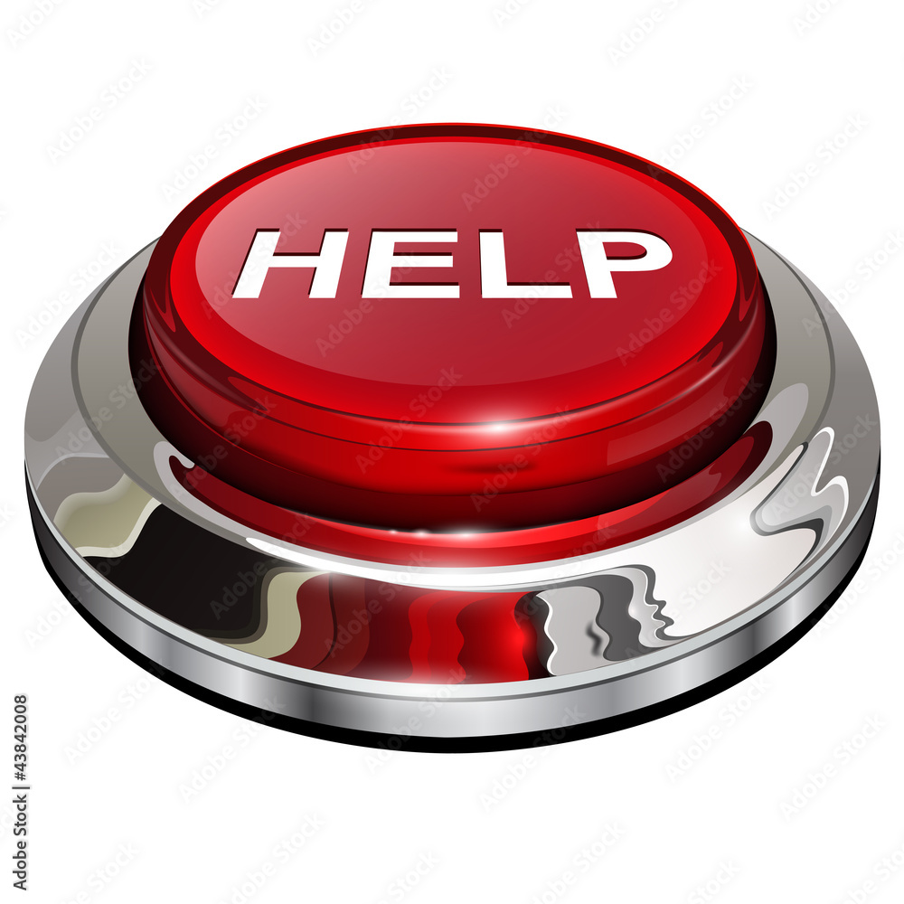 Poster help button, 3d red glossy metallic icon