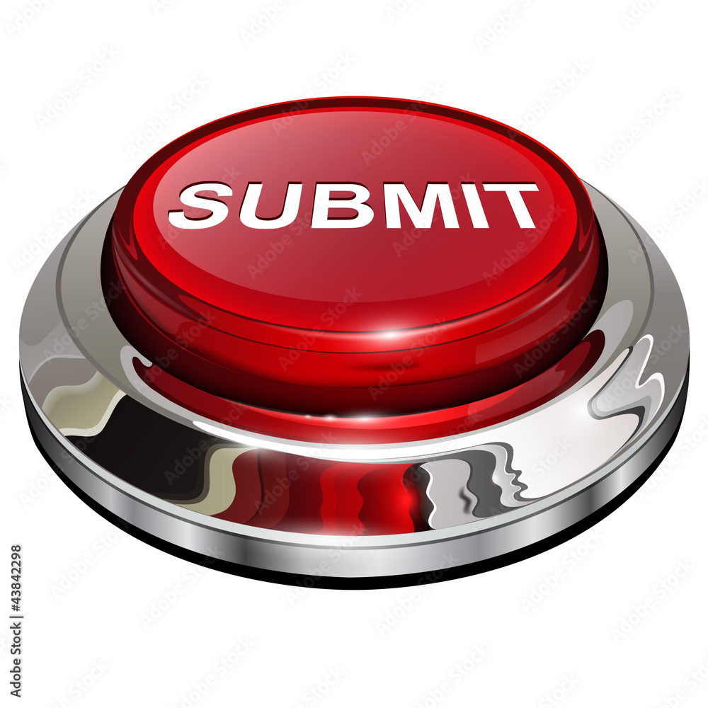 Poster submit button, 3d red glossy metallic icon