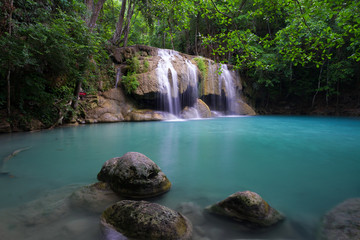 Fototapeta premium Waterfall in Thailand and Blue Lake - Earwan Waterfall