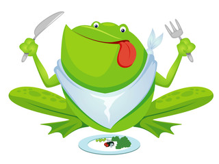 Naklejka premium Green frog eating