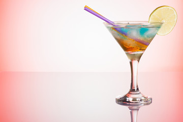 Martini glass with ice cocktail