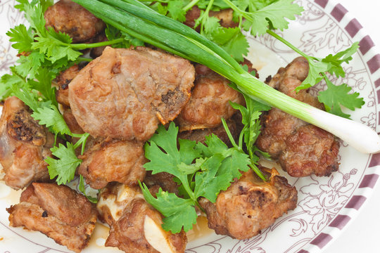 fry pork include leek and parsley