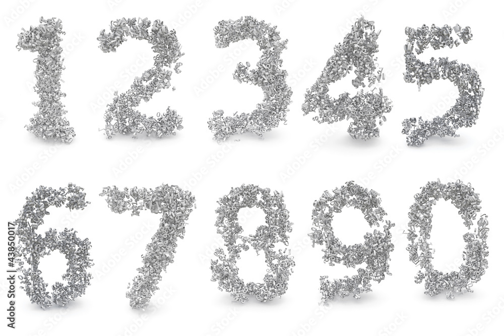Poster set of 3d digits made from numbers
