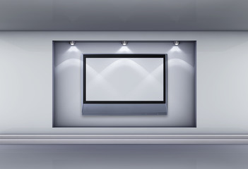 3d  niche with lcd tv and spotlights for exhibit