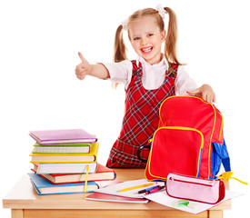 Child with stack book.
