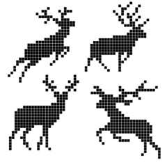 Pixel silhouettes of deers - 43852275