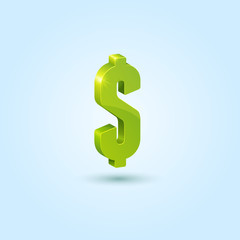 Green dollar sign isolated on blue background