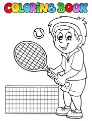 Joueur de tennis de dessin animé de livre de coloriage