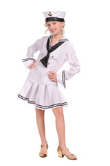 pretty girl in the sailor suit on white background