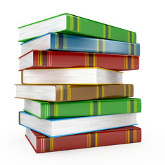 Pile of books on white background