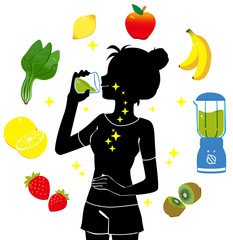 スムージーを飲む女性(シルエット)