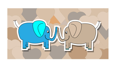 Blue and pink elephant with hearts background