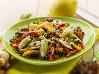 lentils salad with capsicum onions and ginger,selective focus