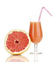 Glass of grapefruit juice isolated on white