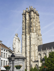 Statue and Cathedral of Mechelen, Belgium