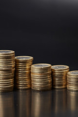 coins on the black background