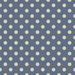 Vector seamless pattern beige polka dots on navy blue background