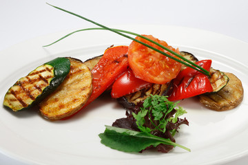 Grilled vegetables, white background