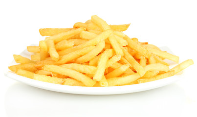 Potatoes fries in the plate isolated on white