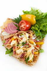 thin pancakes with ham, cheese and vegetables