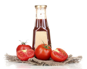 Tomato sauce in bottle isolated on white