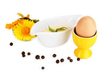 Mayonnaise in bowl isolated on white