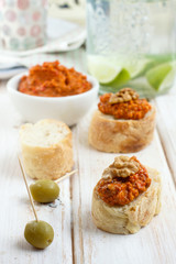 Baked peppers sauce and french baguette bread