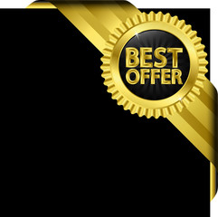 Best offer golden label with ribbons, vector illustration