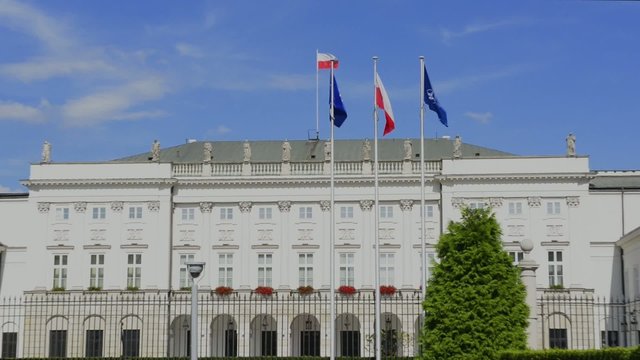 Presidential Palace in Warsaw with statue of Jozef Poniatowsk