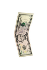 American five dollar banknote isolated over white