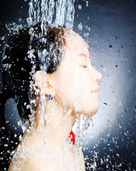 young beautiful attractive woman taking shower