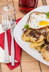 Fired Potatoes on wooden style tablecloth