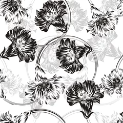 Papier Peint photo autocollant Fleurs noir et blanc fond de fleur vectorielle continue