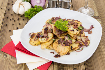 Fried Potatoes with blurred ingredients