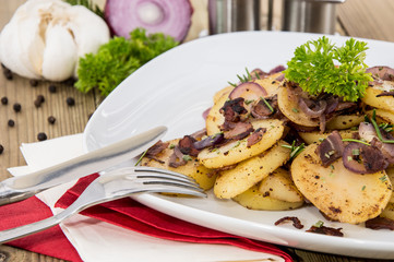 Fried Potatoes with blurred ingredients