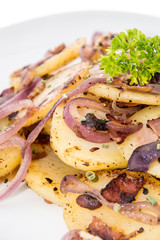Portion of fried Potatoes on white