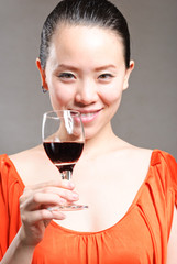 The girl in the open red wine