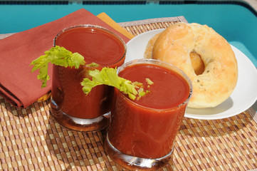Bloody Marys and bagels by the pool