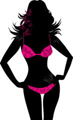 Woman in bikini. Underwear with floral ornament