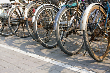 Parked bicycles