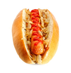 Griiled hot dog with onions