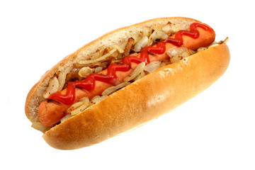 Griiled hot dog with onions