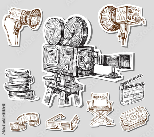 "movie camera-hand drawn" Stock image and royalty-free vector files on