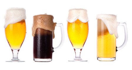 Frosty glass of light and dark beer isolated