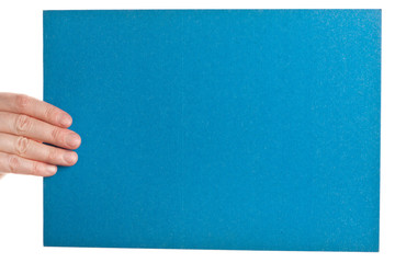 Blue paper in woman hand