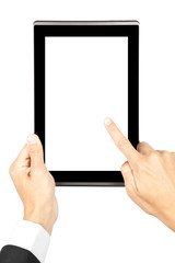 Man's holding a tablet