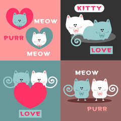 Cute romantic card design set with pretty cats